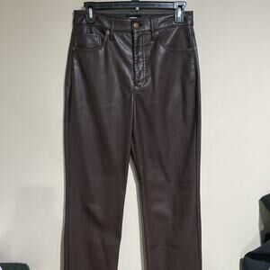 Express Modern Super Straight High rise women's faux leather pants brown Sz 6R